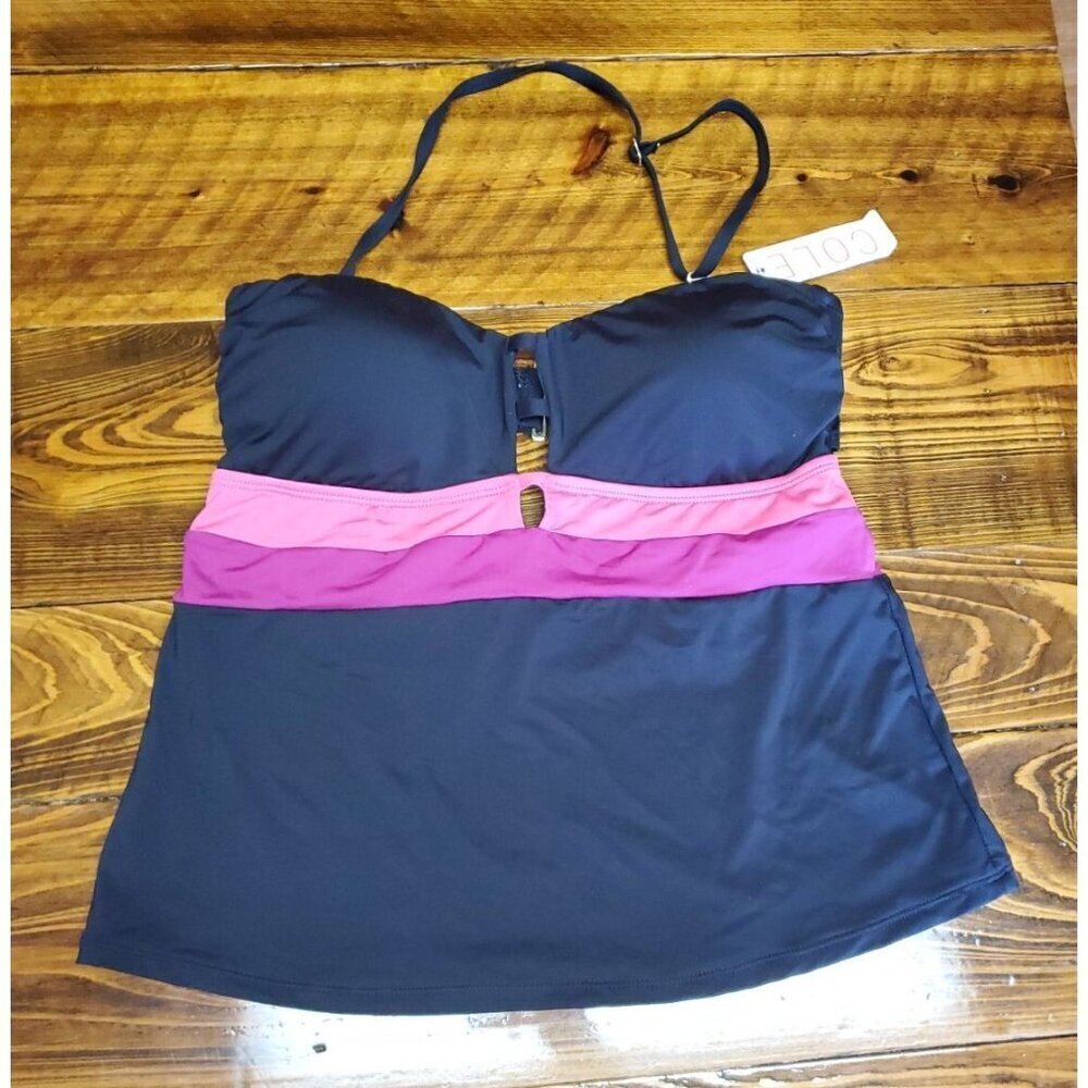 Cole of California Women's Twist Front Bandeau Tankini, Large removable strap